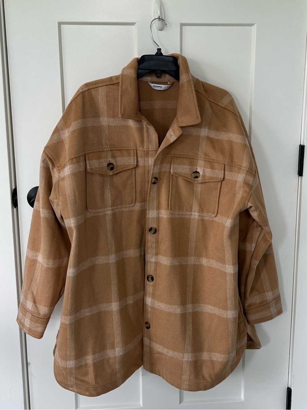 Sonoma Tan/ Orange Plaid Button-Front Shacket